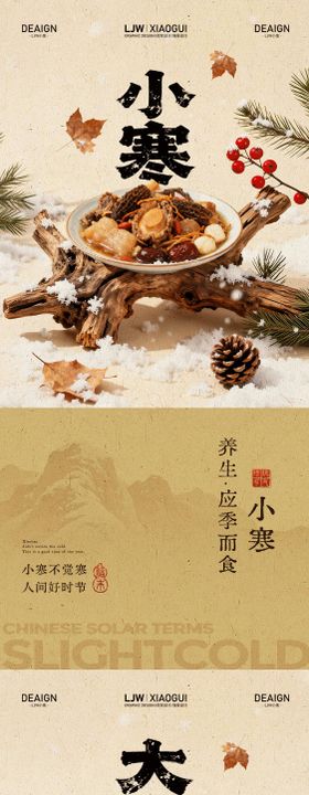 新中式小寒大寒节气餐饮海报