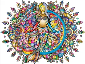 彩色曼陀罗风格女性插画