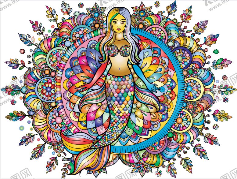 编号：50030309091135255354【酷图网】源文件下载-彩色曼陀罗风格女性插画
