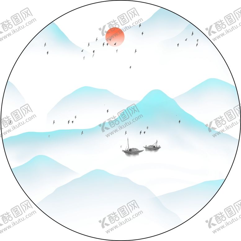 编号：42300411302043432650【酷图网】源文件下载-圆形水墨山水