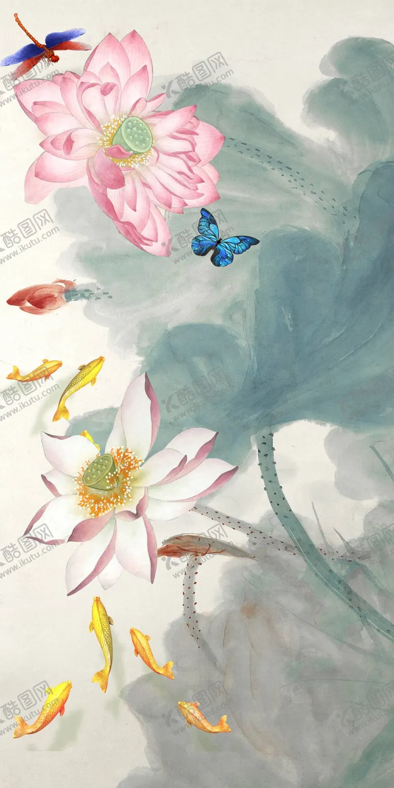 编号：80335710151724338726【酷图网】源文件下载-荷花鲤鱼图