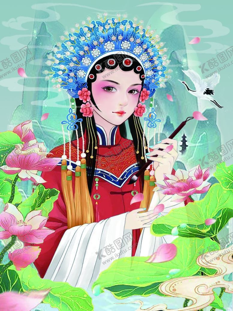 编号：28010704082221524000【酷图网】源文件下载-国潮国风戏曲女性青衣花旦手绘