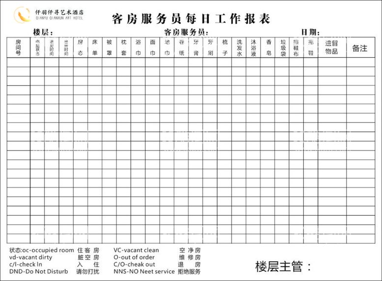 编号：29828611241726452445【酷图网】源文件下载-酒店工作报表