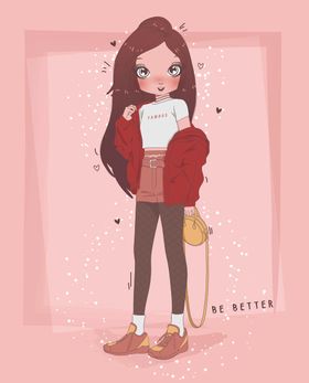 可爱卡通潮流少女插画
