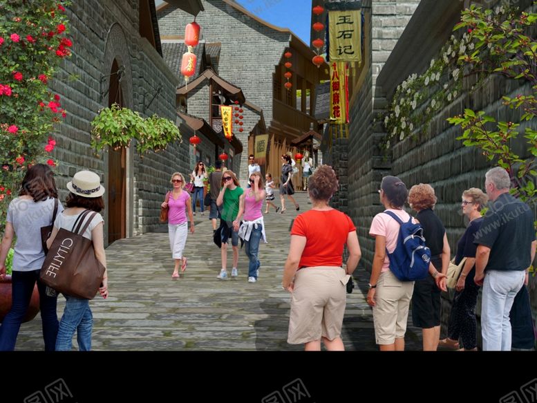 编号：71095810271222061949【酷图网】源文件下载-古建特色街市景观效果图