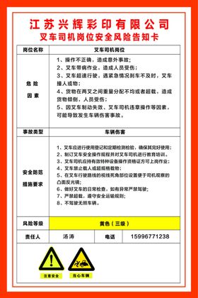 叉车司机岗位安全风险告知卡