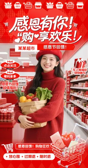 感恩节过年商超餐饮服装直播间贴片海报