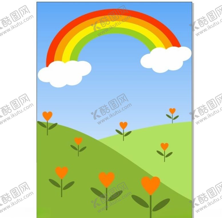 编号：92167610301344094582【酷图网】源文件下载-卡通彩虹草地爱心小花