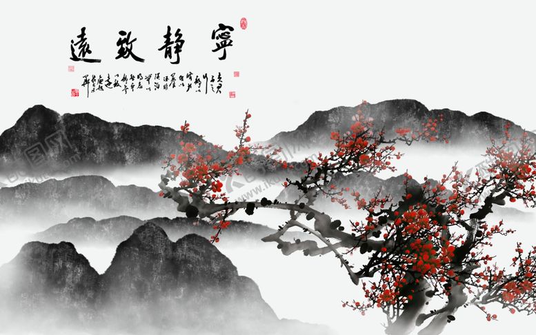编号：70327205100329074750【酷图网】源文件下载-新中式山水画背景墙