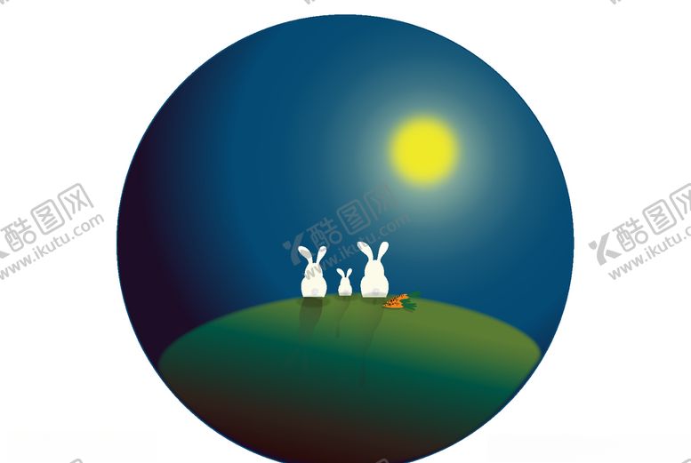 编号：89188309190202343569【酷图网】源文件下载-兔子一家看月亮