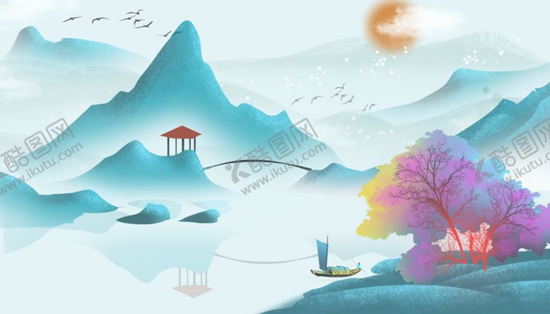 编号：50470809260723435081【酷图网】源文件下载-古风山水意境淡雅背景素材