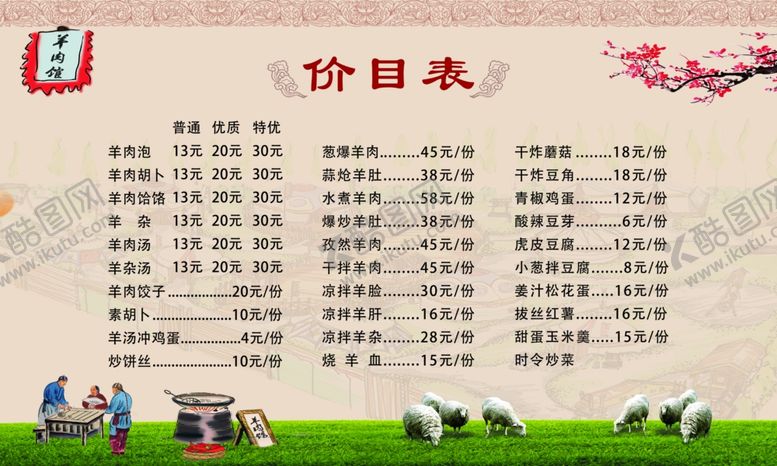 编号：45544604171412002117【酷图网】源文件下载-羊肉馆价目表