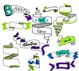 彩绘丝带条幅矢量素材