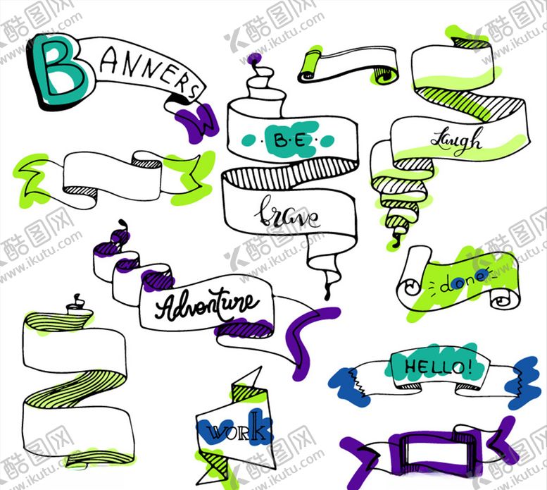 编号：69081810300321115132【酷图网】源文件下载-彩绘丝带条幅矢量素材