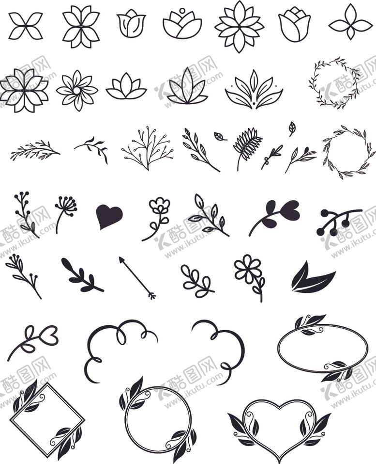 编号：80903609141150344646【酷图网】源文件下载-线描古典花朵图案