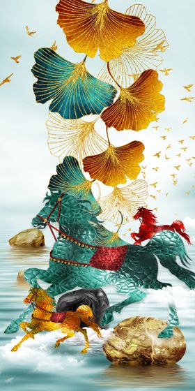 翡翠大理石骏马装饰画