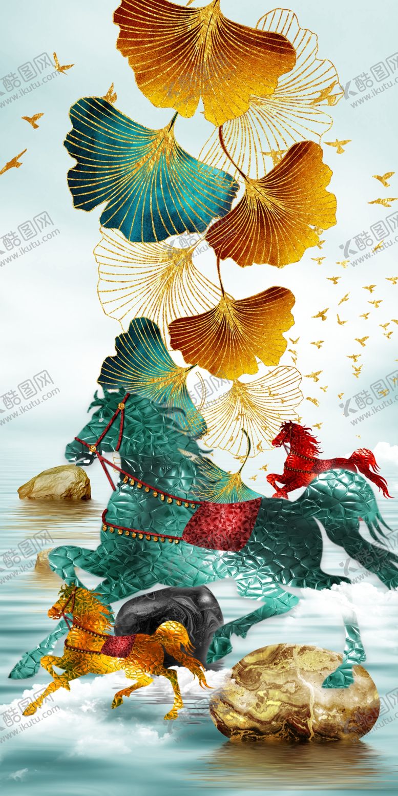 编号：50681005171622054826【酷图网】源文件下载-翡翠大理石骏马装饰画