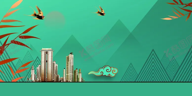 编号：23826209201059504153【酷图网】源文件下载-山水地产传统国风插画卡通背景