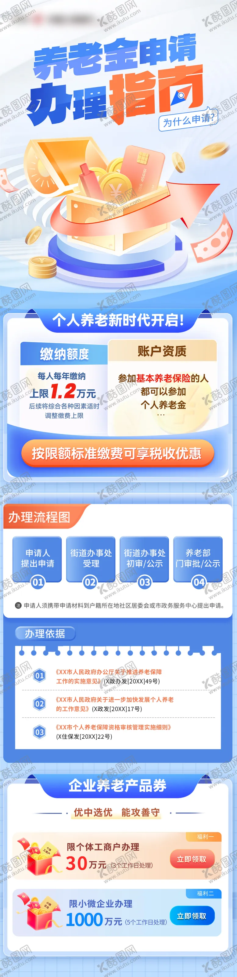 编号：25579111291134125360【酷图网】源文件下载-金融养老金办理流程长图
