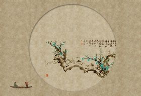 中式水墨风山水花鸟图景