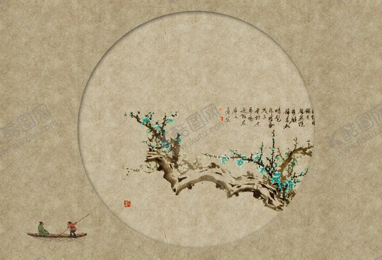 编号：24538506291855493305【酷图网】源文件下载-中式水墨风山水花鸟图景