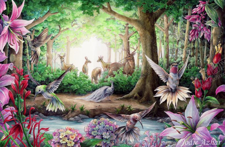 编号：52735910290302416157【酷图网】源文件下载-彩色森林动物插画背景