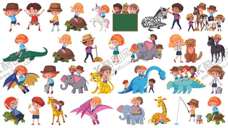 编号：52814809170338536433【酷图网】源文件下载-卡通恐龙和儿童