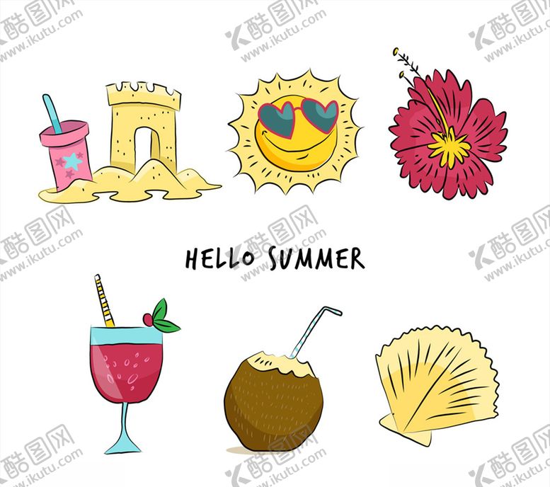 编号：37290710010742339968【酷图网】源文件下载-手绘夏季元素