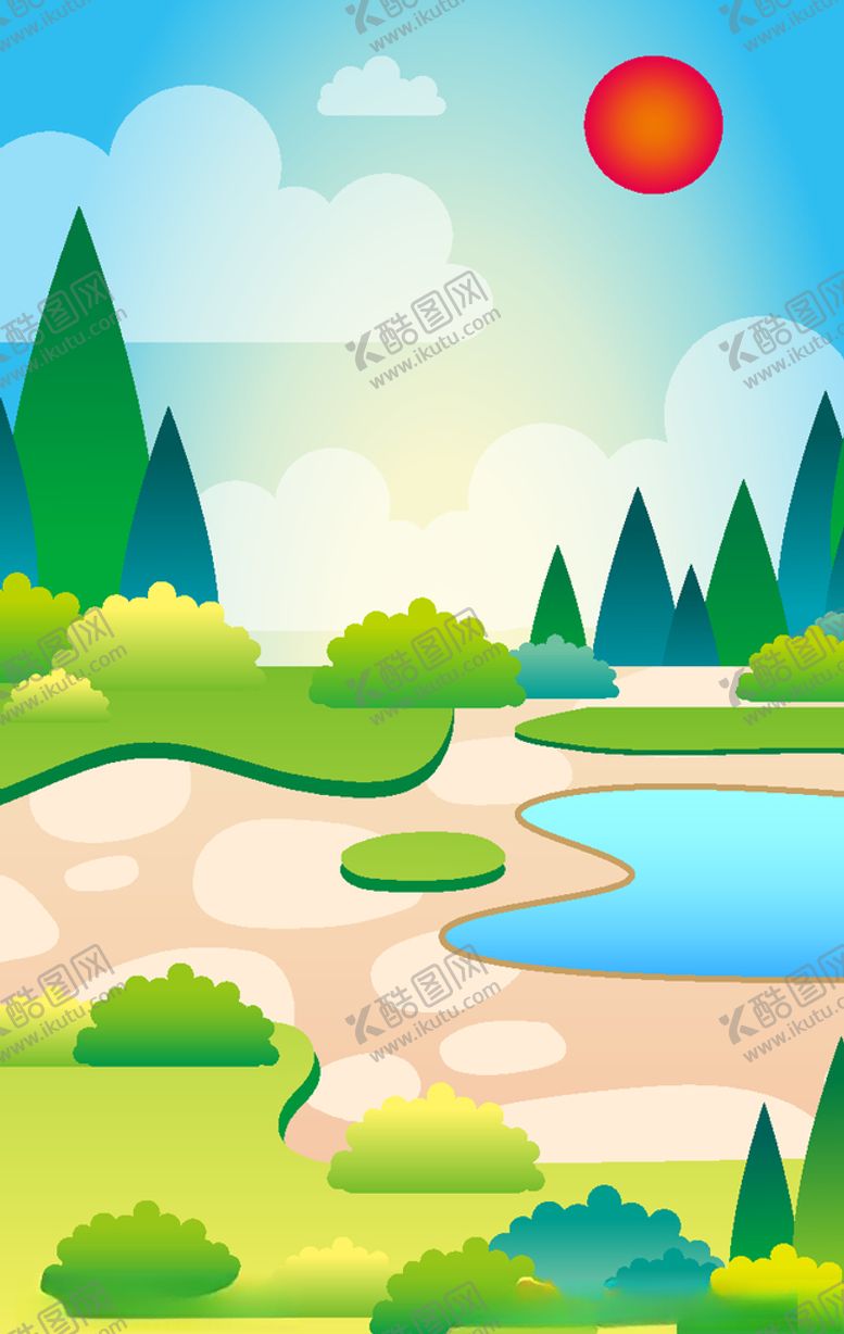 编号：94348709251423507962【酷图网】源文件下载-卡通草地天空背景