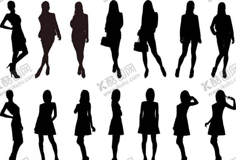 编号：66436307122140082328【酷图网】源文件下载-女人人物矢量剪影
