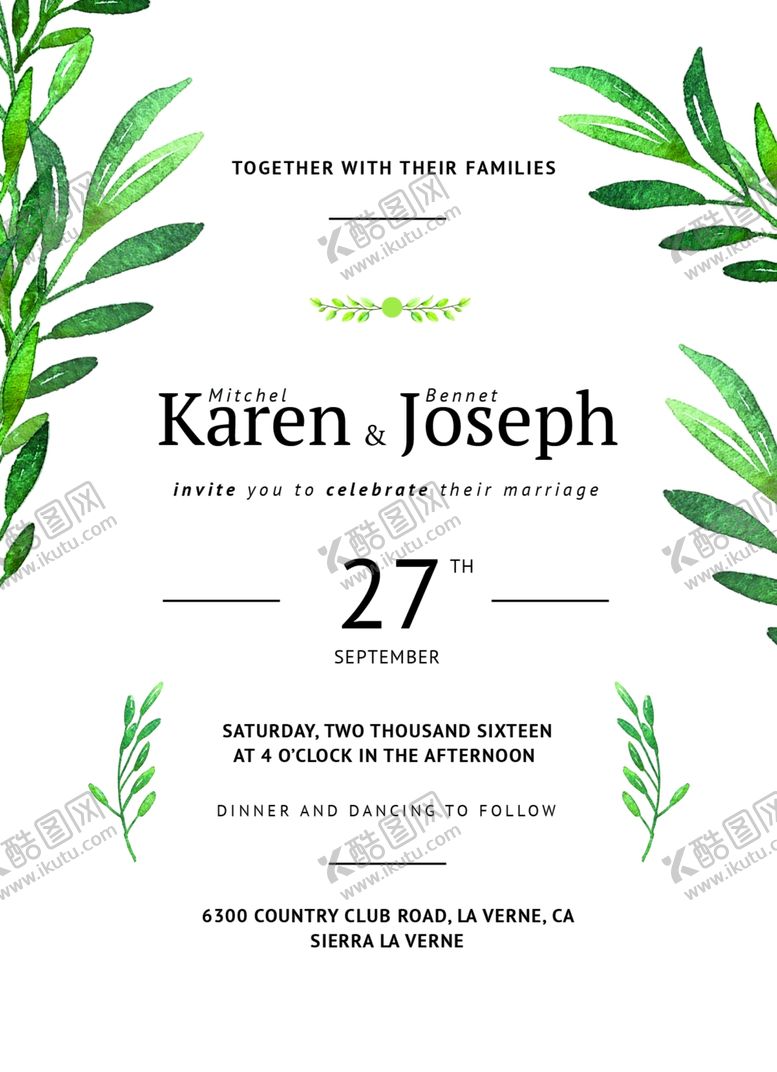 编号：42546810101711176120【酷图网】源文件下载-森系小清新邀请函背景