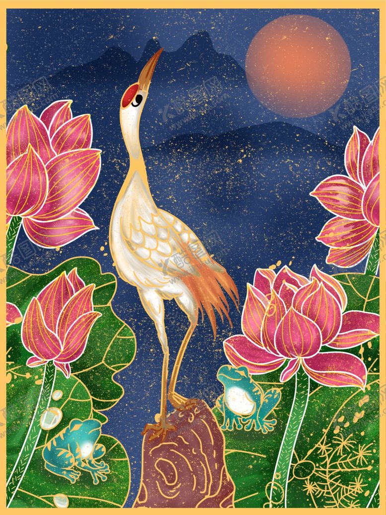 编号：87465709141037432396【酷图网】源文件下载-仙鹤插画