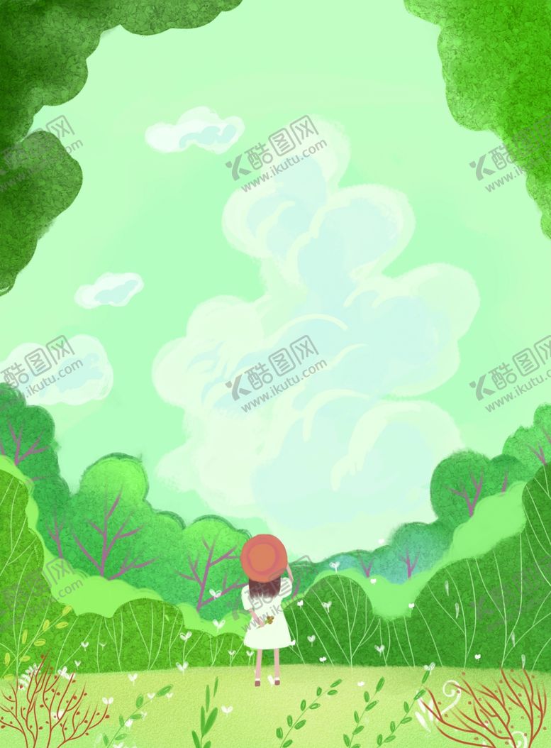 编号：69796610290411249761【酷图网】源文件下载-夏季绿色清新插画卡通背景素材