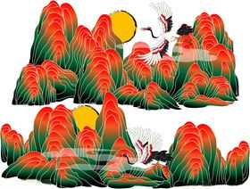 中式山水仙鹤插画意境美