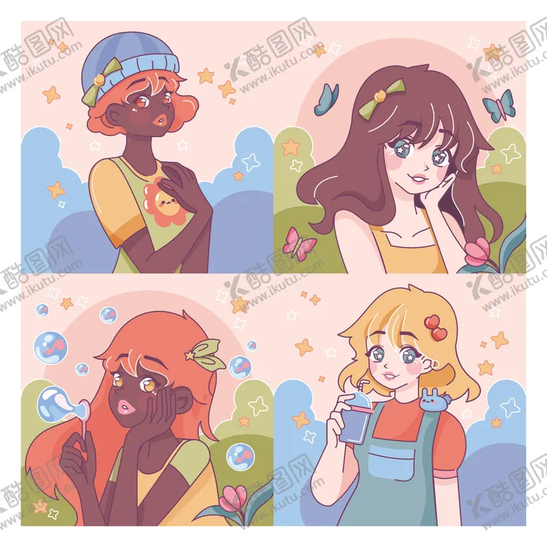 编号：75169809231145059952【酷图网】源文件下载-多彩少女插画