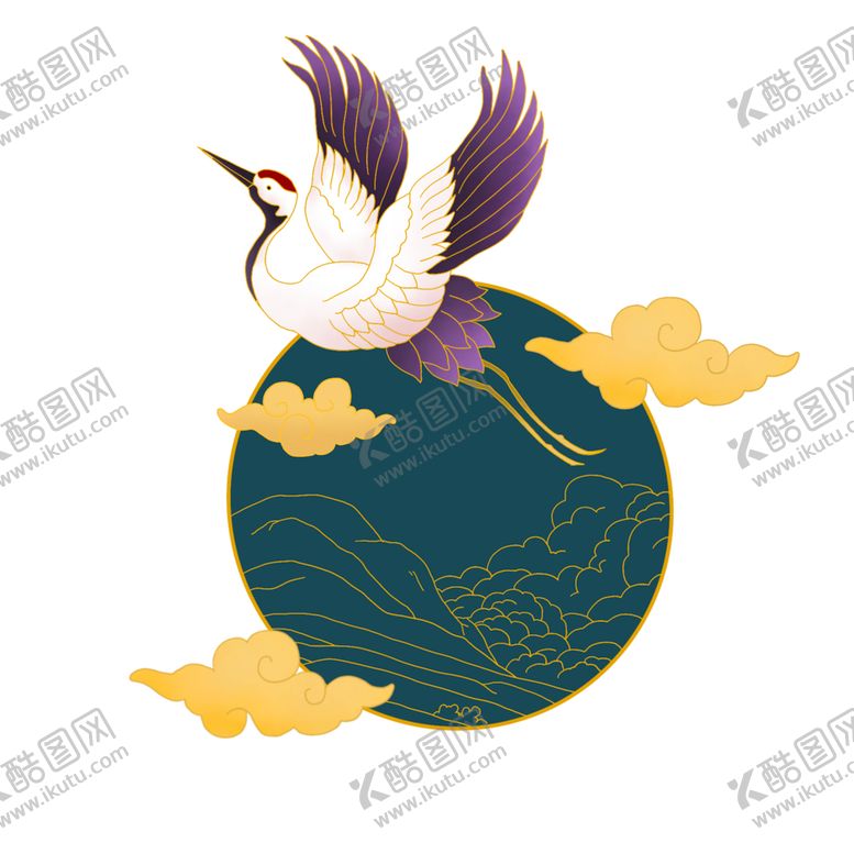 编号：66098105100203568185【酷图网】源文件下载-国潮装饰仙鹤祥云