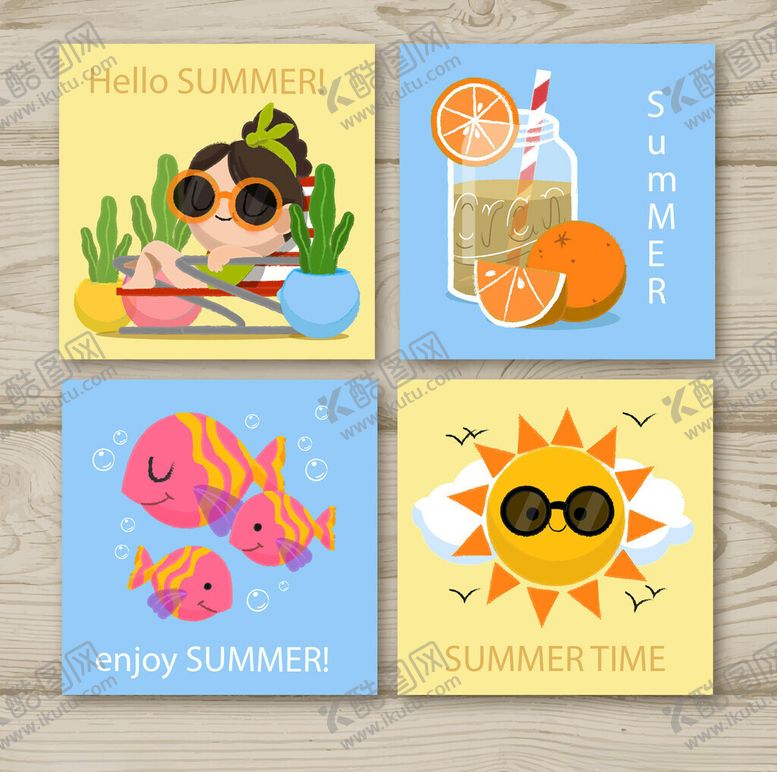 编号：85752304041444378562【酷图网】源文件下载-夏日主题插画卡片