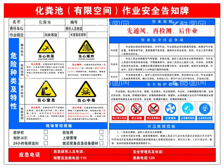 编号：57906911291512354524【酷图网】源文件下载-化粪池有限空间告知牌