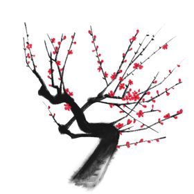 水墨梅花红红中国风免扣素材