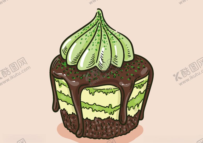 编号：38596409091757245014【酷图网】源文件下载-抹茶蛋糕手绘