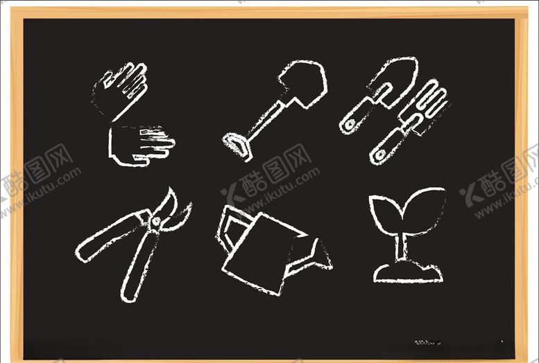 编号：76573609181427562251【酷图网】源文件下载-6款入园艺工具粉笔画