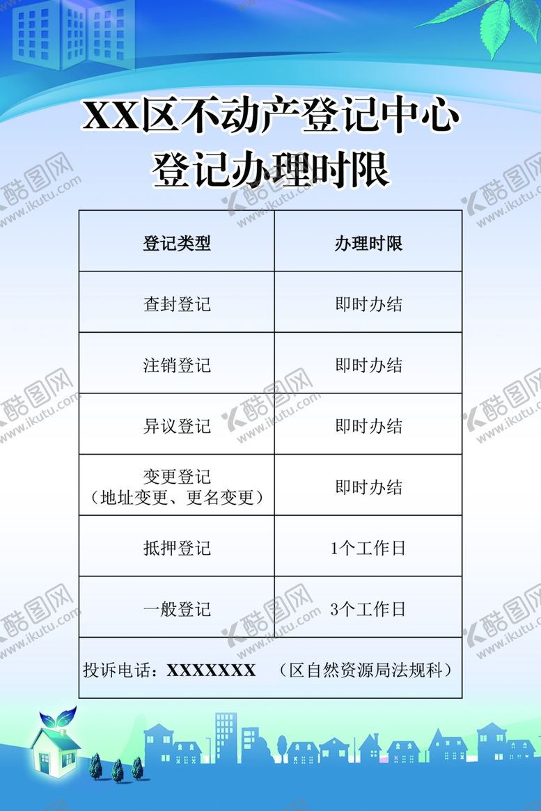 编号：27365409150832546231【酷图网】源文件下载-不动产登记中心登记办理时限刊板