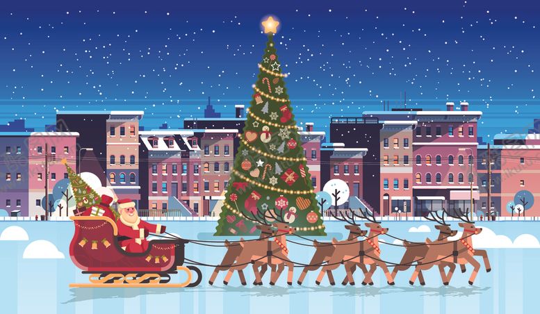 编号：82988610061729244732【酷图网】源文件下载-冬季圣诞节城市风景插画