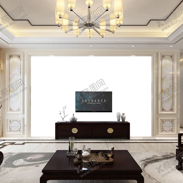 编号：22171210112215196372【酷图网】源文件下载-中式背景墙纸样机