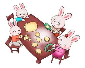 中秋插画可爱卡通兔子png海报图案免扣月饼