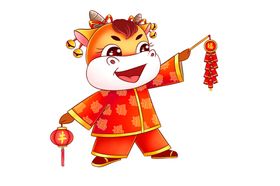 卡通牛形象2021年新年快乐年画喜庆