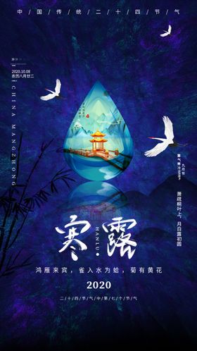 蓝色简约中国风寒露h5海报