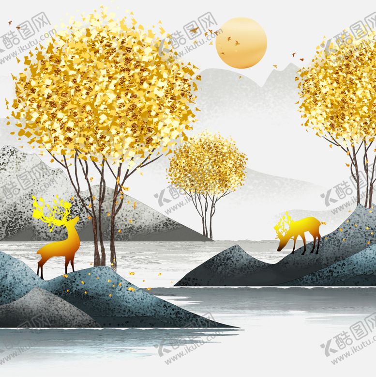 编号：99839506240205298462【酷图网】源文件下载-麋鹿现代装饰画