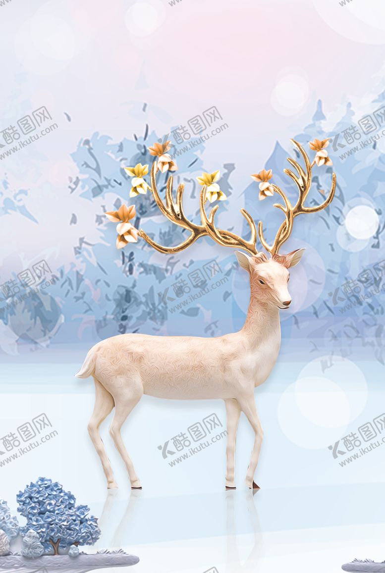 编号：28744706270121598369【酷图网】源文件下载-森林麋鹿抽象装饰画