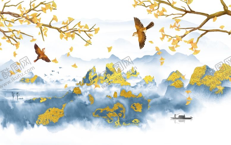 编号：26280409150211574816【酷图网】源文件下载-新中式花鸟山水背景